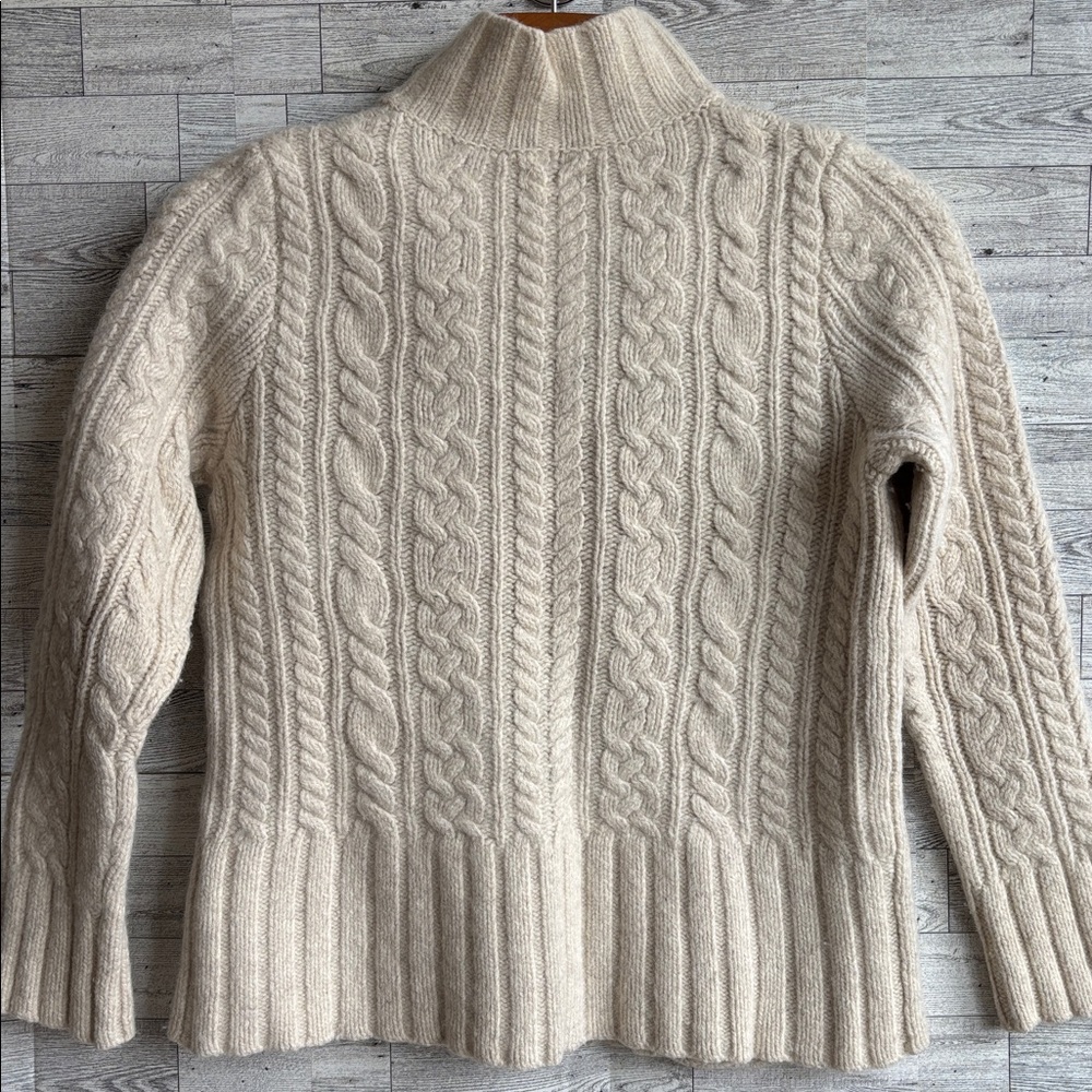 Duluth Trading Wool Cashmere Sweater Cream CableKnit Cardigan Fisherman medium - Picture 3 of 7